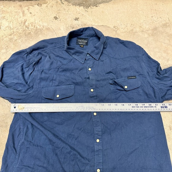 Lucky Brand Washed & Worn Western Shirt XL Blue Long Sleeve Button Down‎ - Picture 8 of 10
